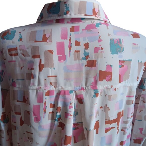 2XL Vintage 80s Abstract Print Blouse With Down Slinky Polyester Pleated Back De - Picture 5 of 7